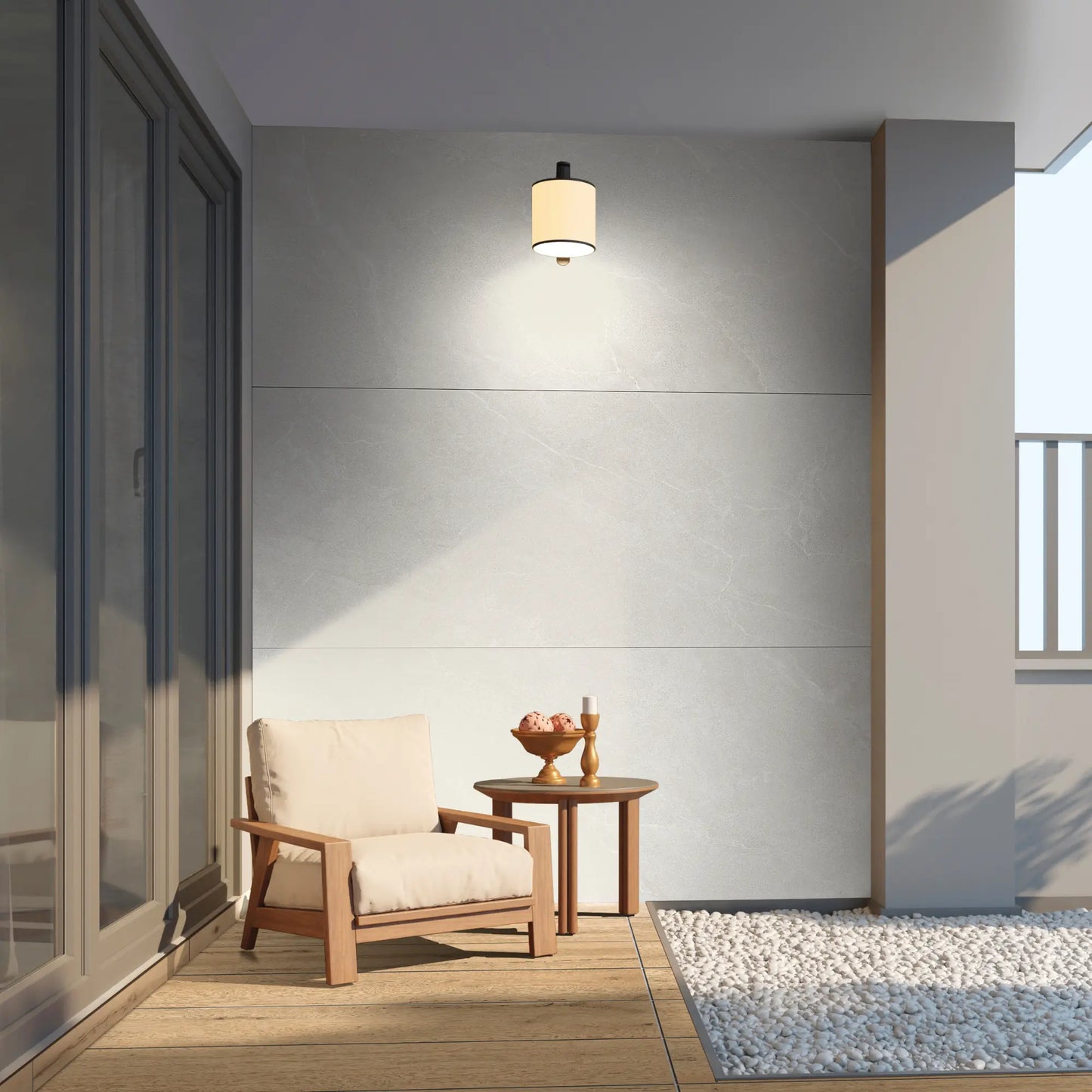 Ivory stone effect porcelain tiles used on outdoor wall – Cortina Stone Avorio