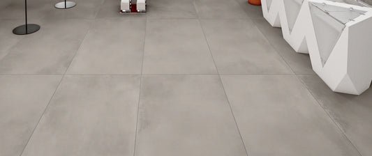 Grey concrete-effect porcelain tiles suitable for a garage floor