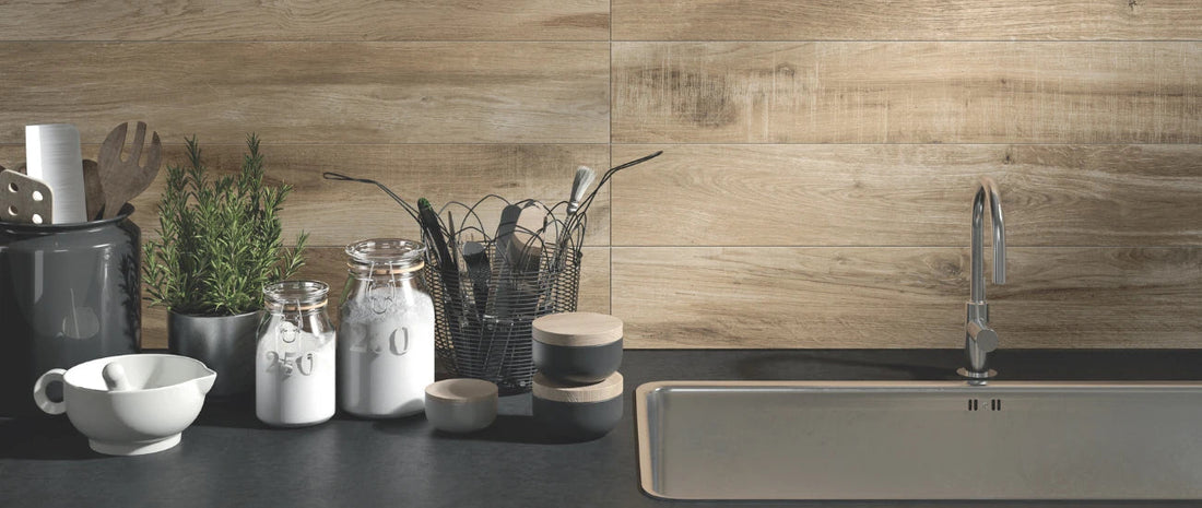 Porcelain stoneware kitchen tiles in a modern interior, part of a kitchen tiles performance guide