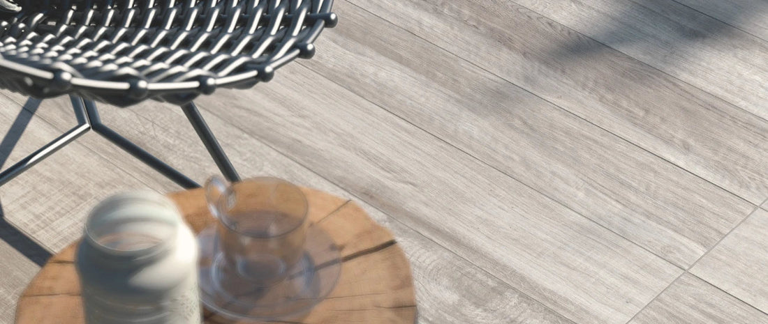 Porcelain wood effect tile floor with long plank format and professional installation