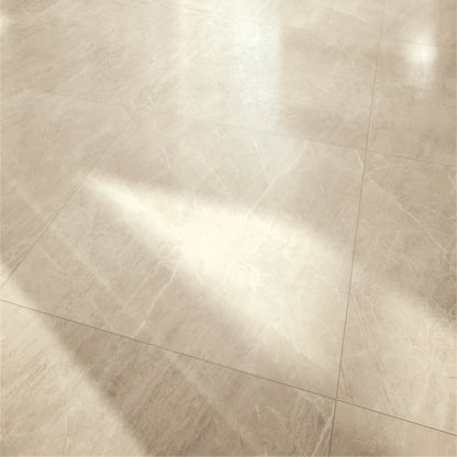 Porcelain floor in beige marble effect with matte finish installed in a bright interior space, Athena almond