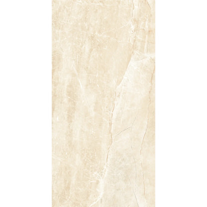 Beige marble effect porcelain tile with matte finish in rectangular format, Athena Almond