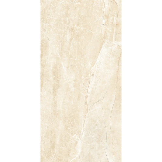 Beige marble effect porcelain tile with matte finish in rectangular format, Athena Almond
