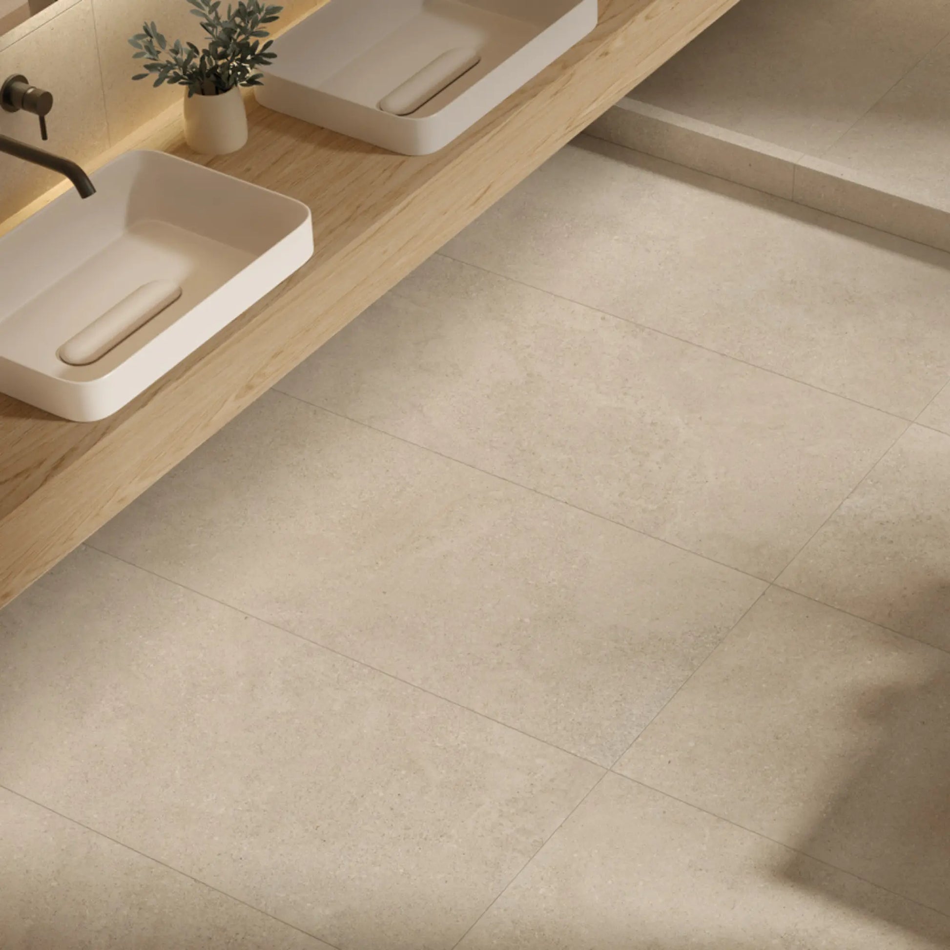 Beige stone effect porcelain bathroom floor tiles, eterea naturale
