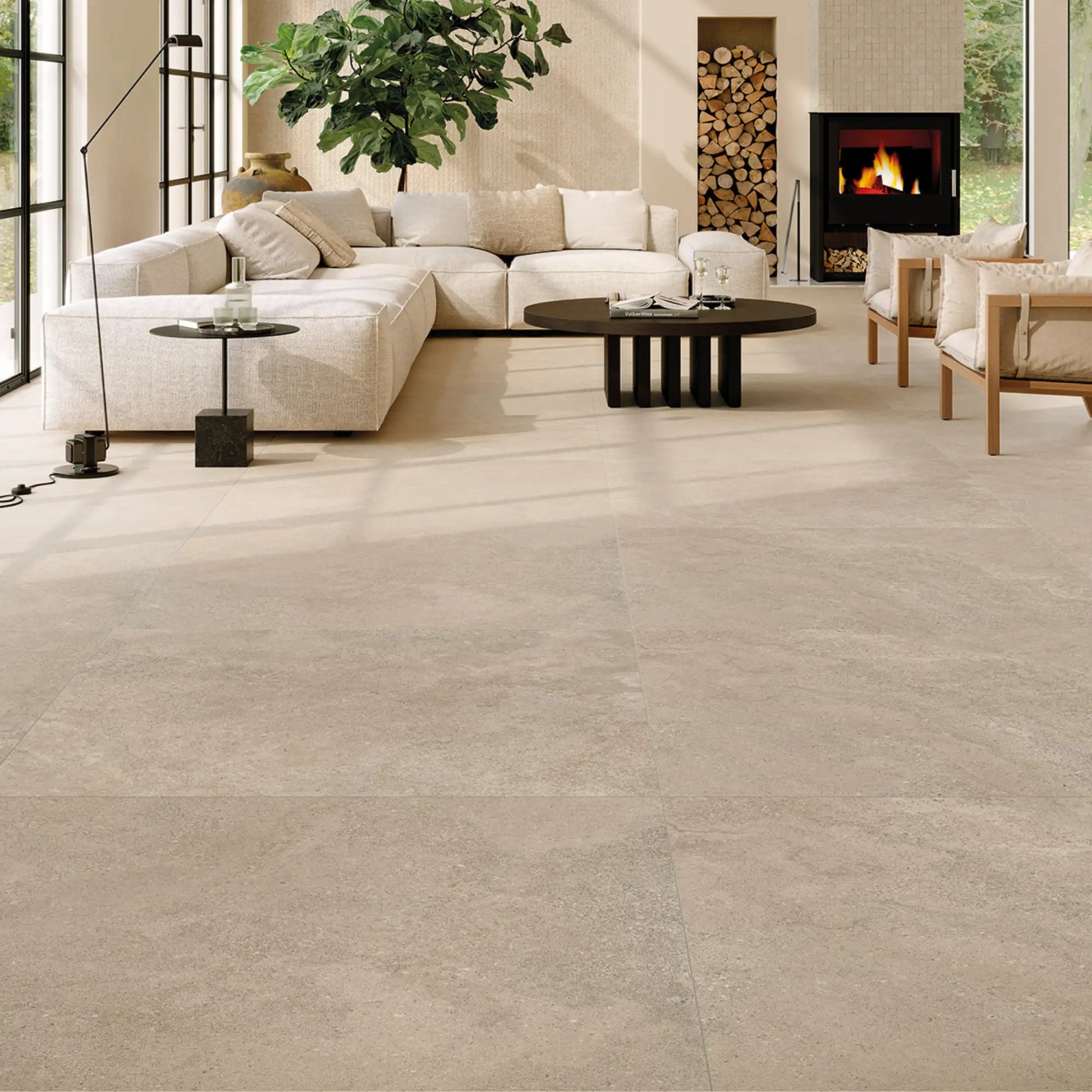 Beige stone effect large format porcelain floor tiles, eterea naturale