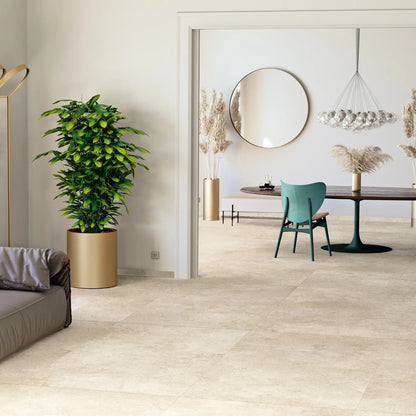 Interior space with beige stone effect porcelain flooring – Colosseo Panna