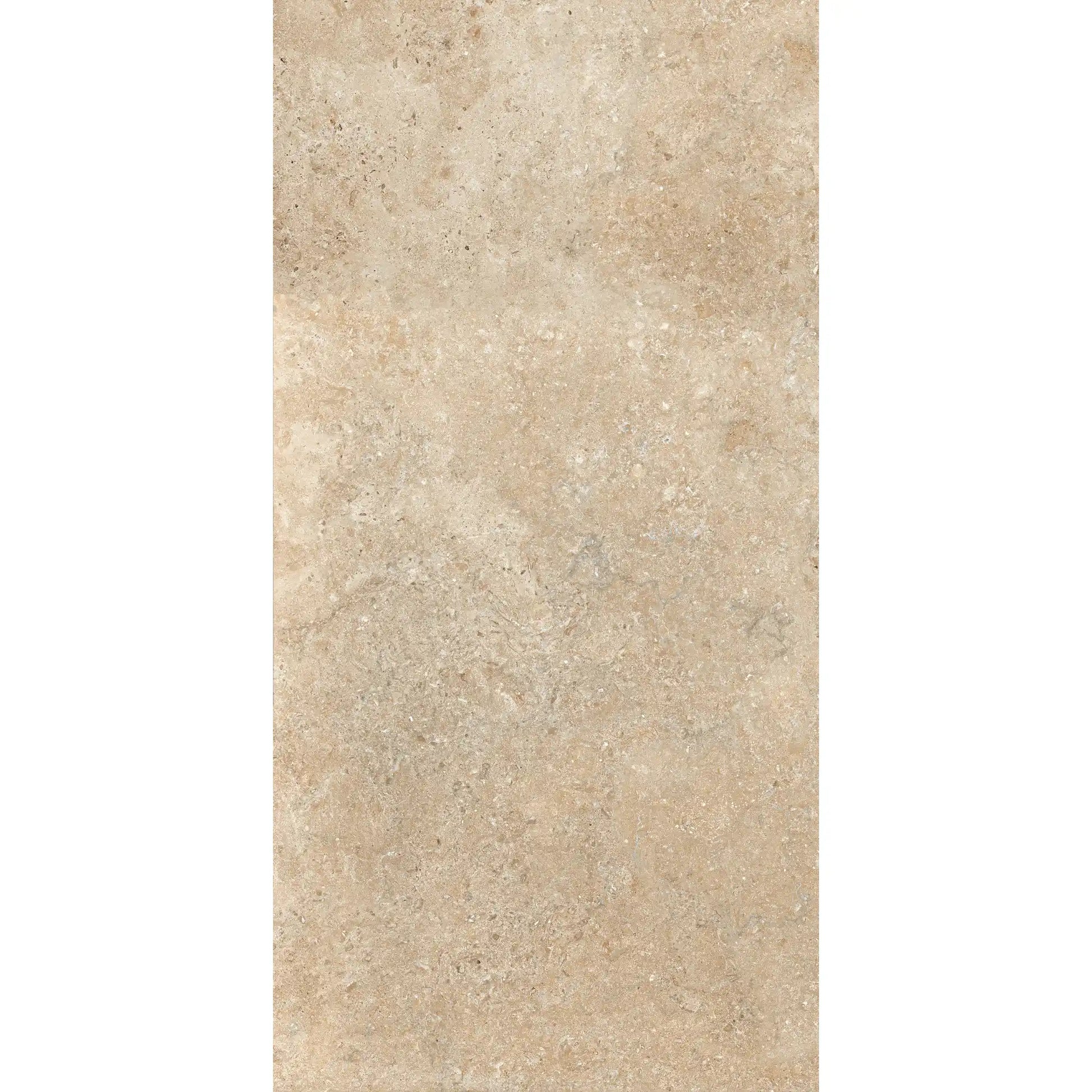 Beige stone-effect porcelain tile with natural textured surface in rectangular format, Colosseo Beige