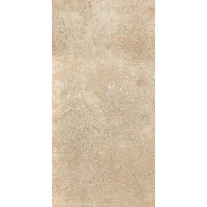 Beige stone-effect porcelain tile with natural textured surface in rectangular format, Colosseo Beige