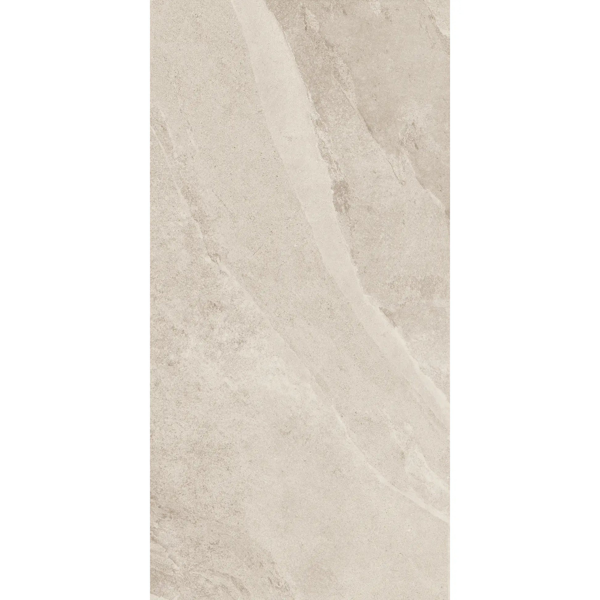 Beige stone effect porcelain tile with natural veining in rectangular format – Slash Almond