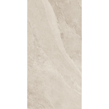 Beige stone effect porcelain tile with natural veining in rectangular format – Slash Almond