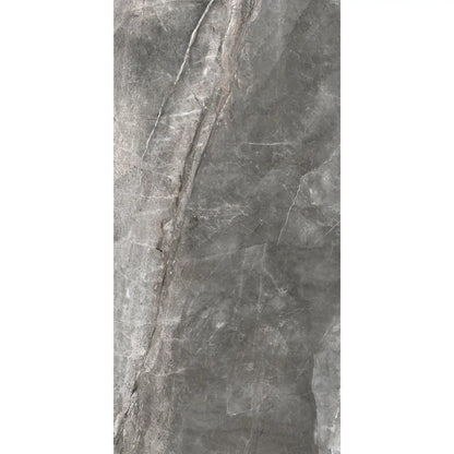 Black marble-effect matte porcelain tile with natural white veins in rectangular format – Athena Nero