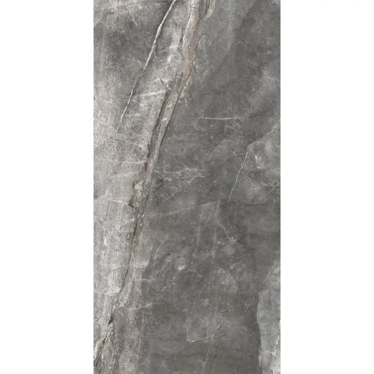 Black marble-effect matte porcelain tile with natural white veins in rectangular format – Athena Nero