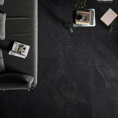 Black stone effect porcelain floor tiles top view – Slash Anthracite