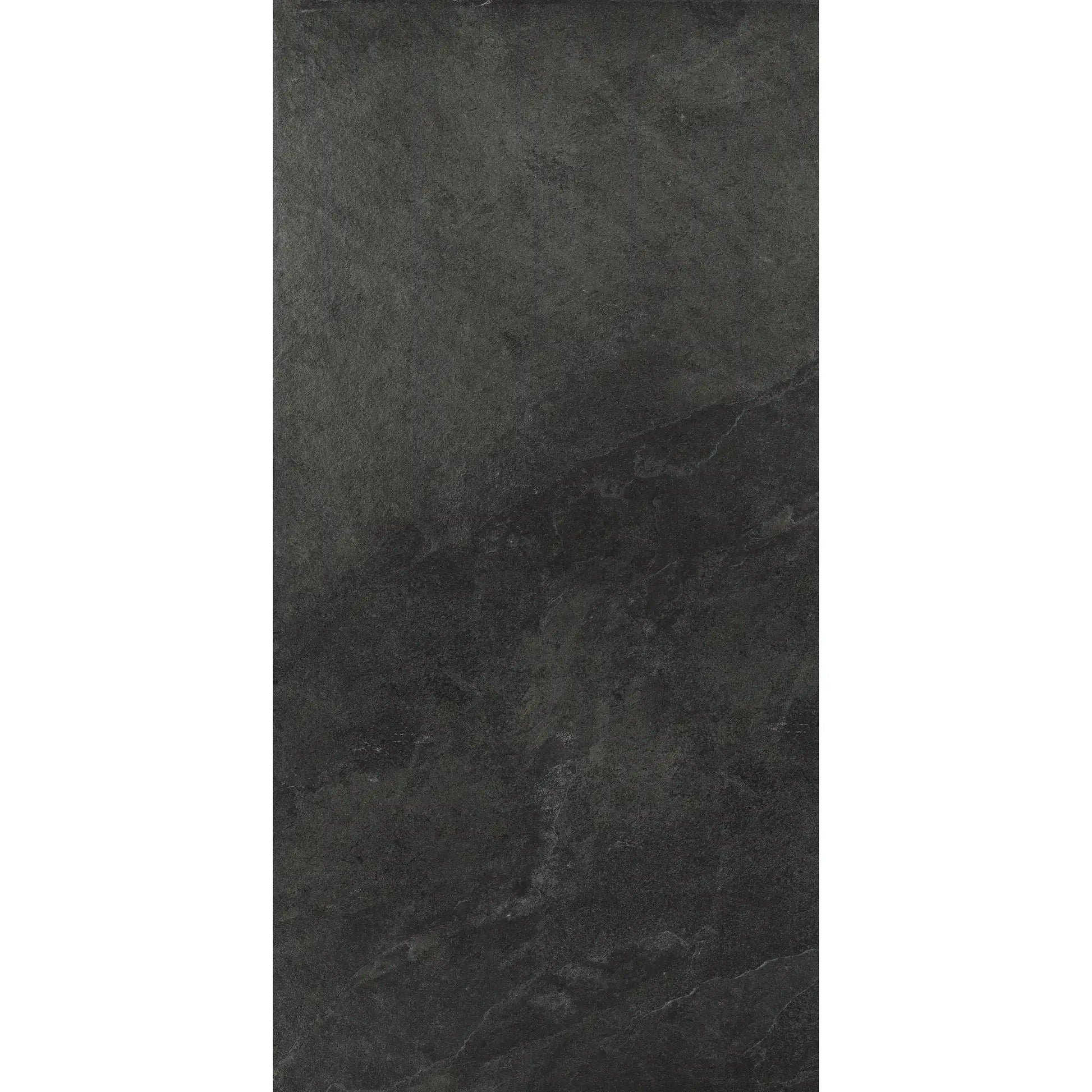 Black stone effect porcelain tile in rectangular format– Slash Anthracite