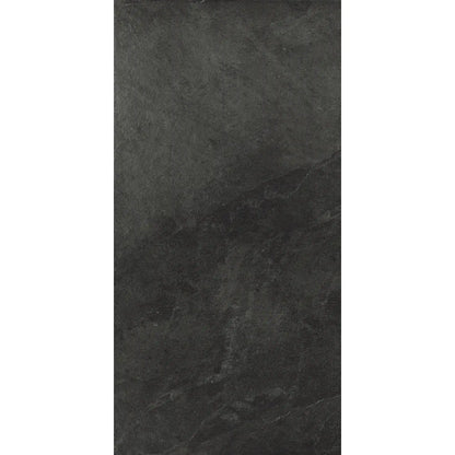 Black stone effect porcelain tile in rectangular format– Slash Anthracite