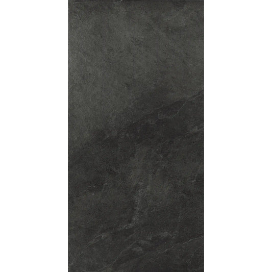 Black stone effect porcelain tile in rectangular format– Slash Anthracite