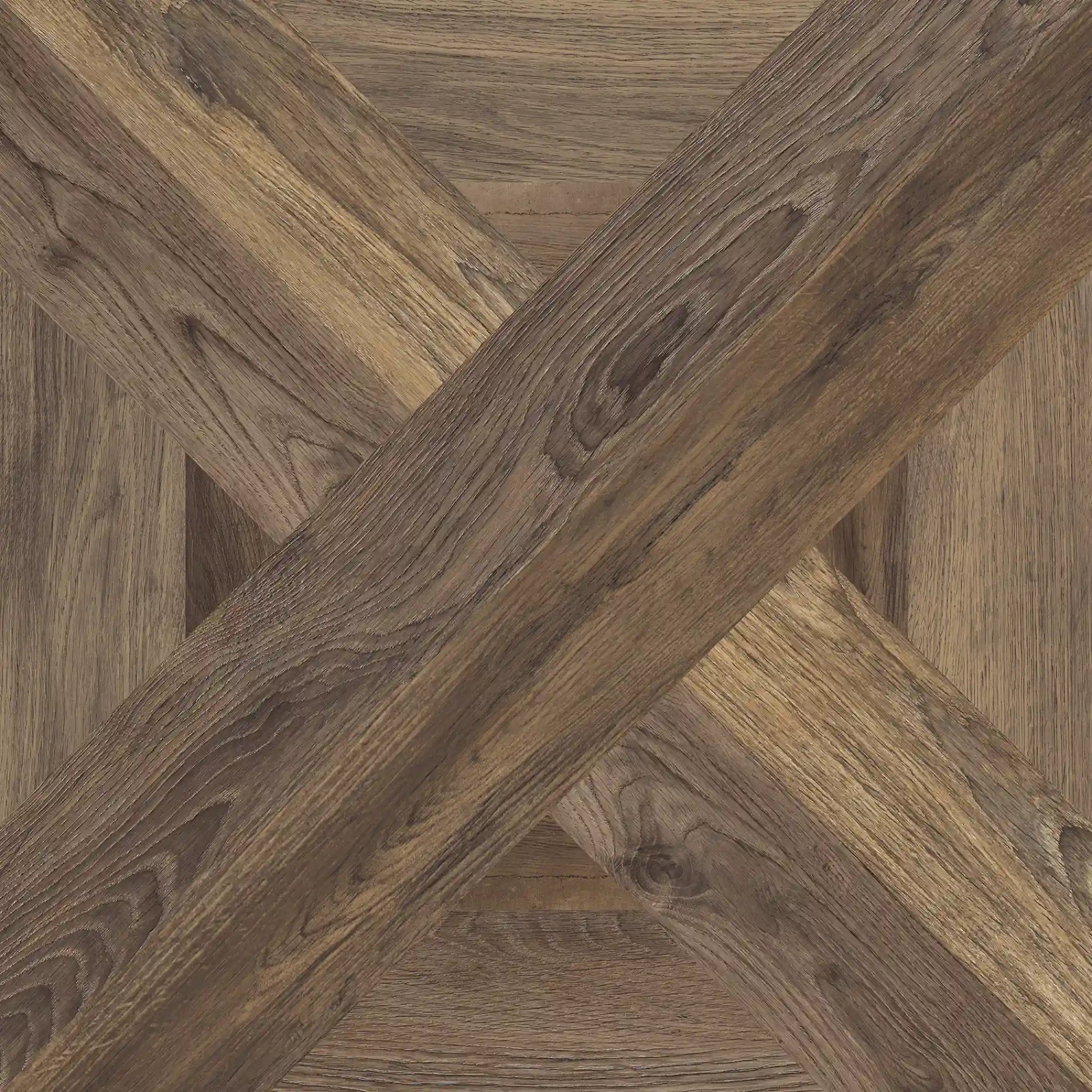 Brown wood effect porcelain tile in 60x60 format, Intarsio moro