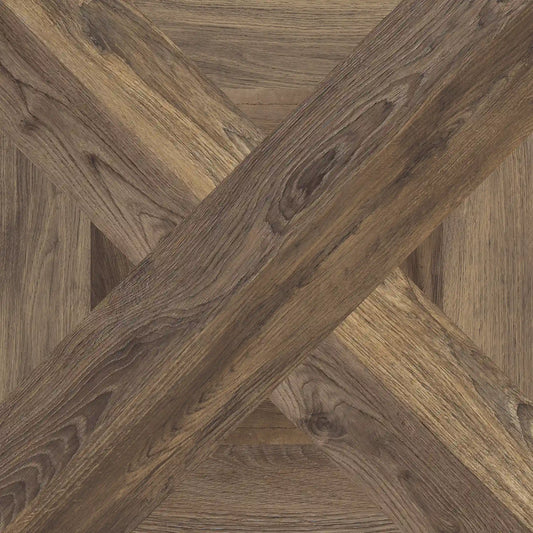 Brown wood effect porcelain tile in 60x60 format, Intarsio moro