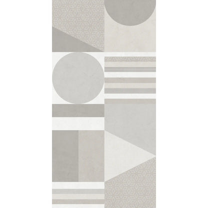Geometric decorative porcelain tile with mixed patterns, le resine decoro 1.