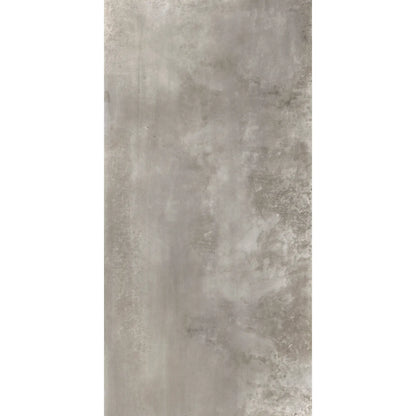 Grey metal effect porcelain tile with contemporary industrial look in rectangular format, Le Leghe Platino 