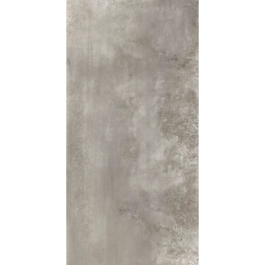 Grey metal effect porcelain tile with contemporary industrial look in rectangular format, Le Leghe Platino 