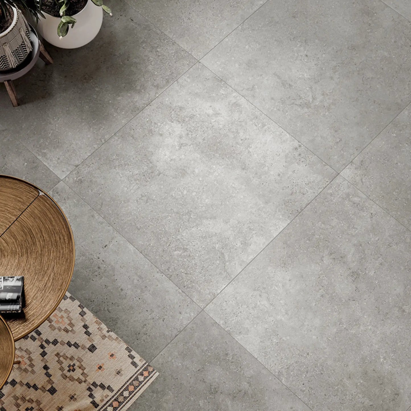 Top view of grey stone effect porcelain floor tile Colosseo Grigio
