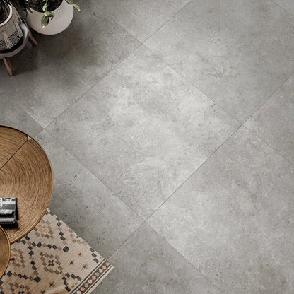 Top view of grey stone effect porcelain floor tile Colosseo Grigio