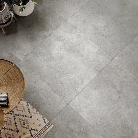 Top view of grey stone effect porcelain floor tile Colosseo Grigio