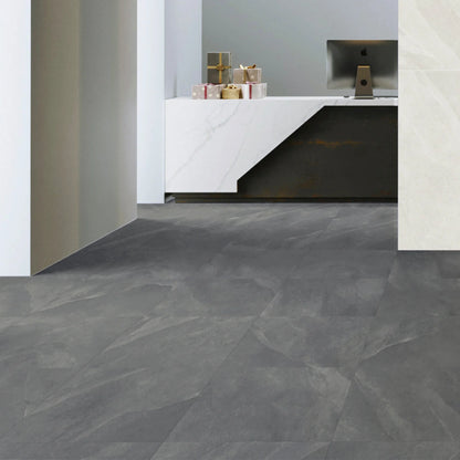 Room with grey stone effect porcelain flooring Slash Dark Grey