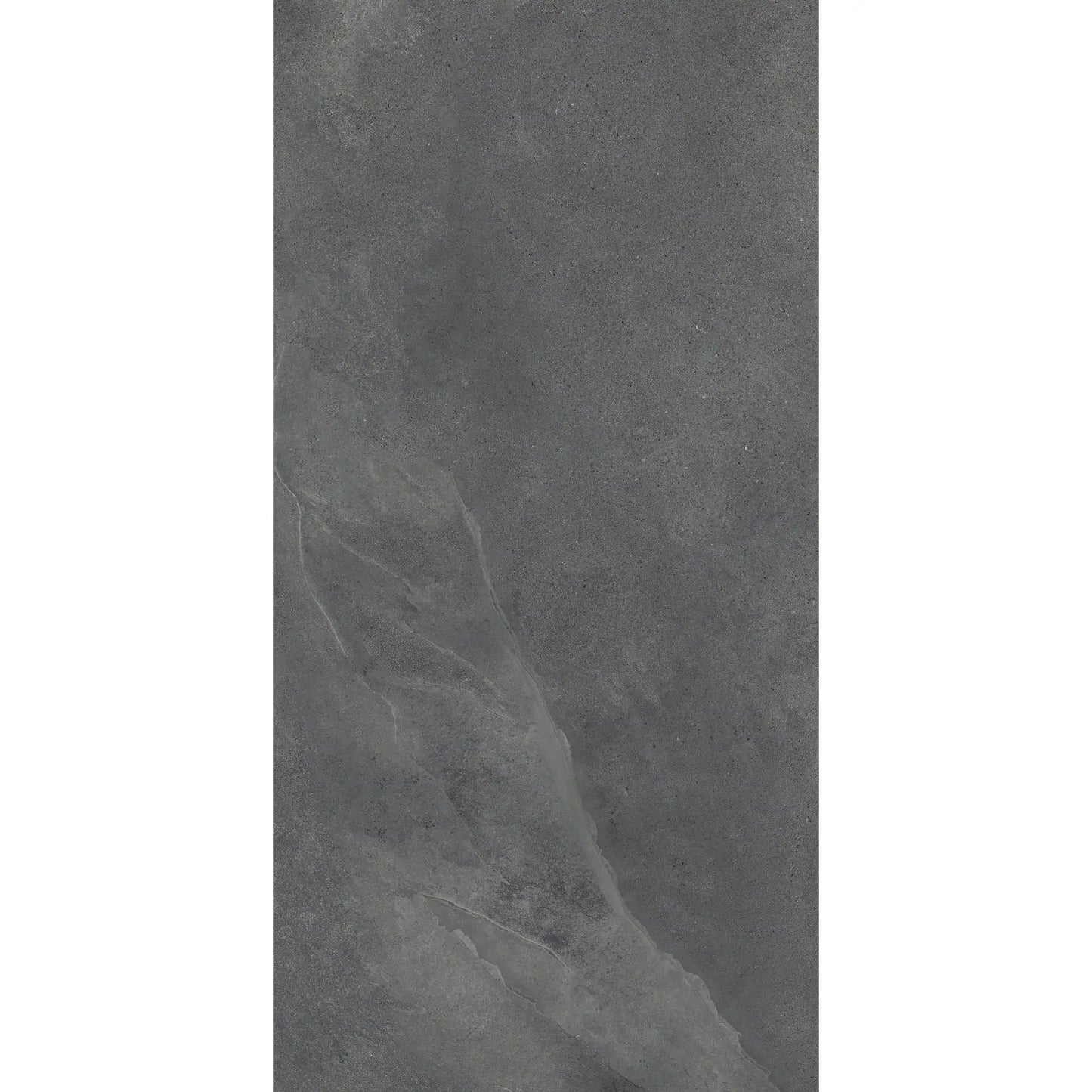 Grey stone effect porcelain tile in rectangular format, Slash Dark Grey