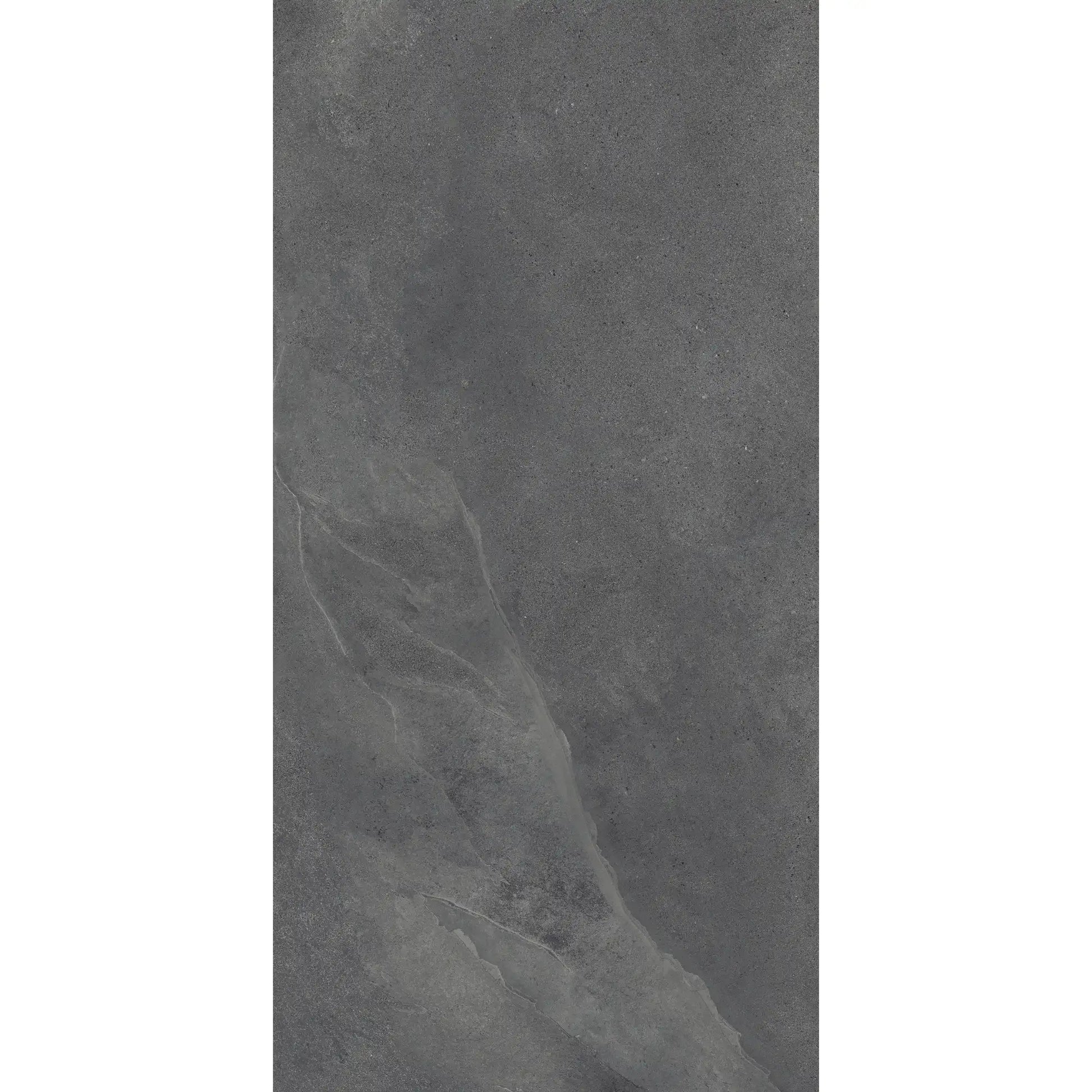 Grey stone effect porcelain tile in rectangular format, Slash Dark Grey