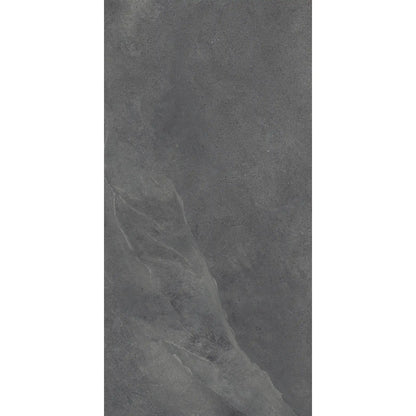 Grey stone effect porcelain tile in rectangular format, Slash Dark Grey