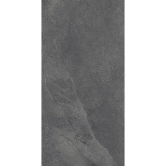 Grey stone effect porcelain tile in rectangular format, Slash Dark Grey