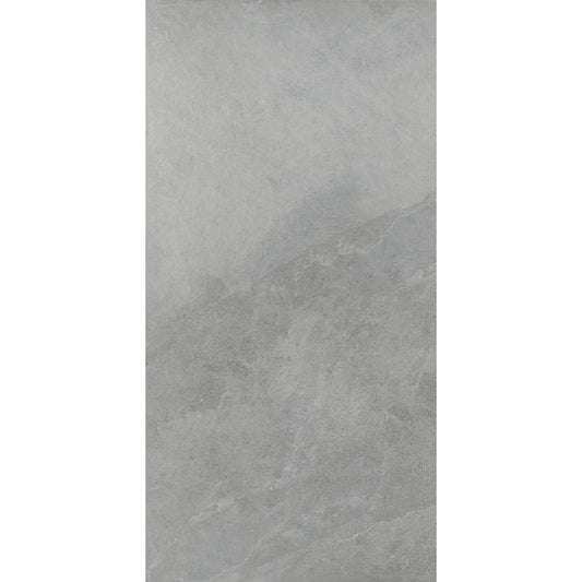 Grey stone effect porcelain tile in rectangular format – Slash Mid Grey
