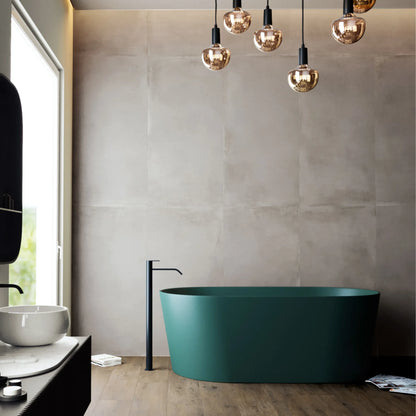 Light grey concrete effect porcelain wall tiles in a modern bathroom, Caementum Pulvis