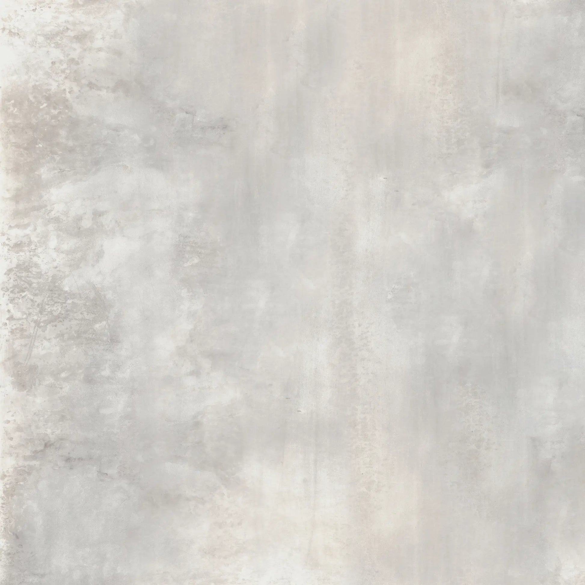 Light grey metal effect porcelain tile with soft industrial texture, Le Leghe Stagno