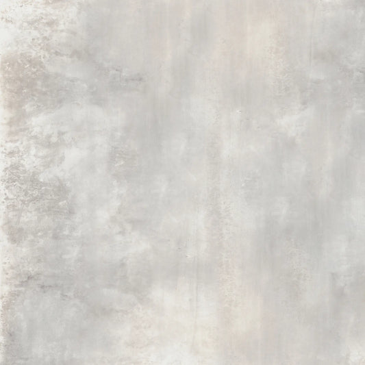 Light grey metal effect porcelain tile with soft industrial texture, Le Leghe Stagno