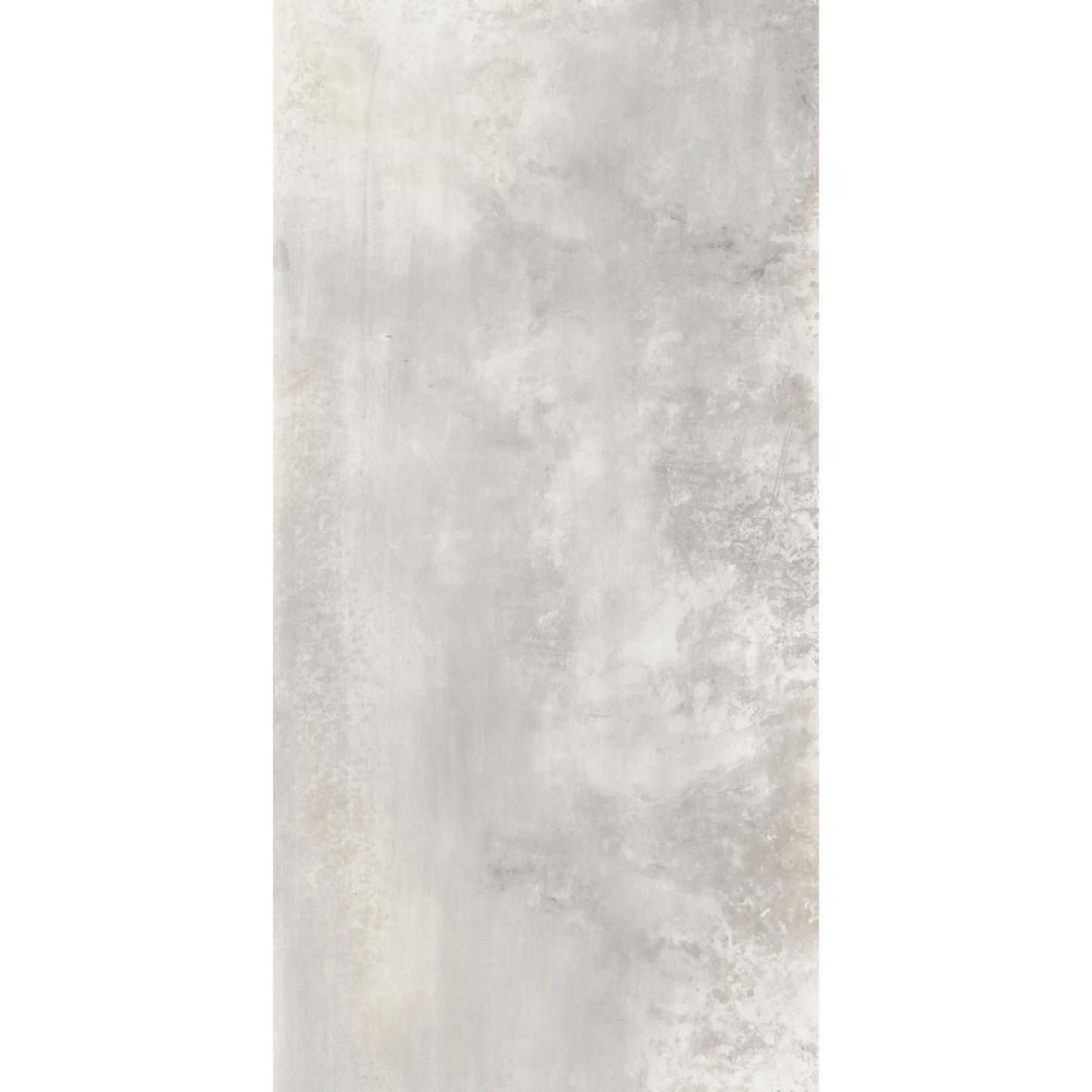Light grey metal effect porcelain tile with soft industrial texture in rectangular format, Le Leghe Stagno