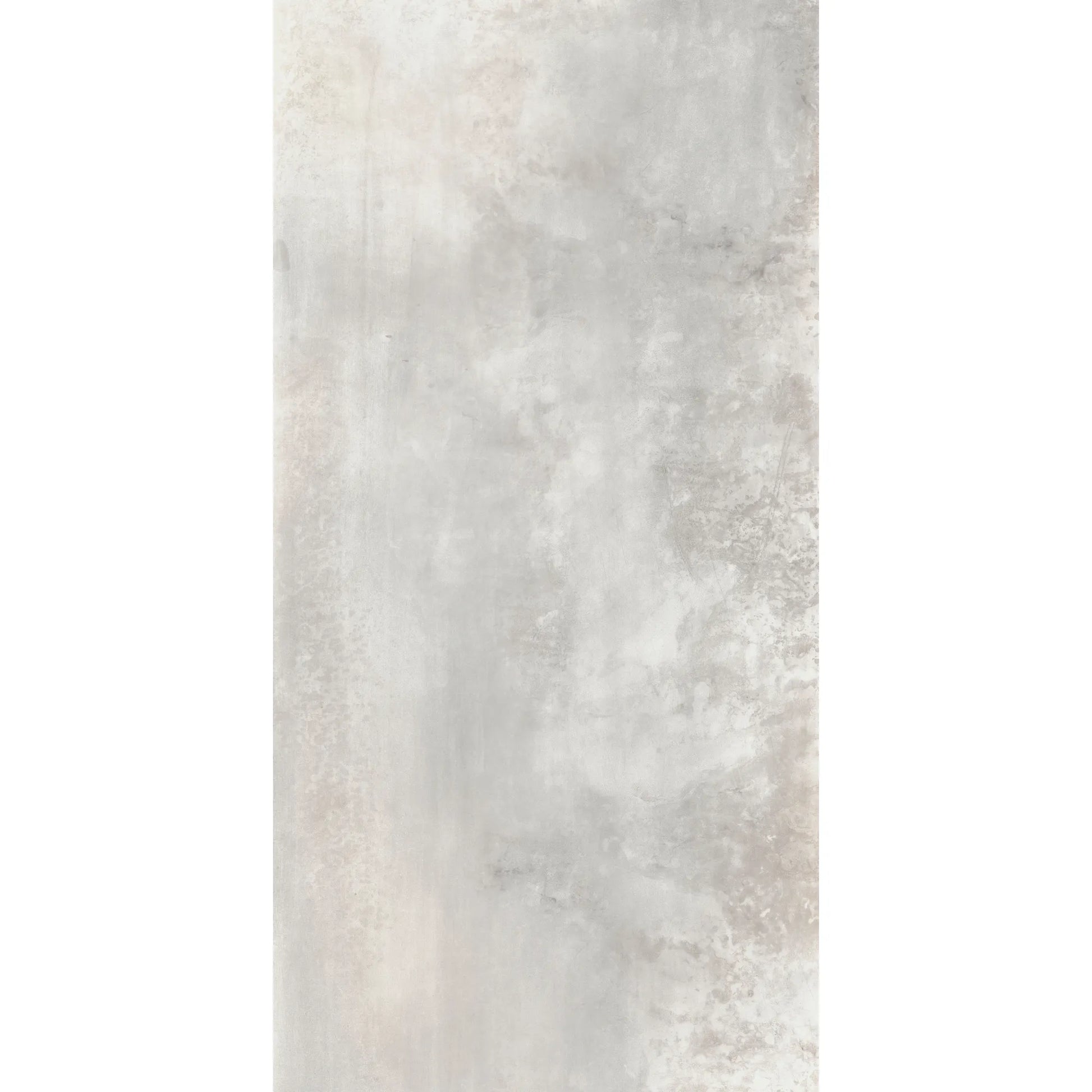 Light grey metal effect porcelain tile with soft industrial texture in rectangular format, Le Leghe Stagno