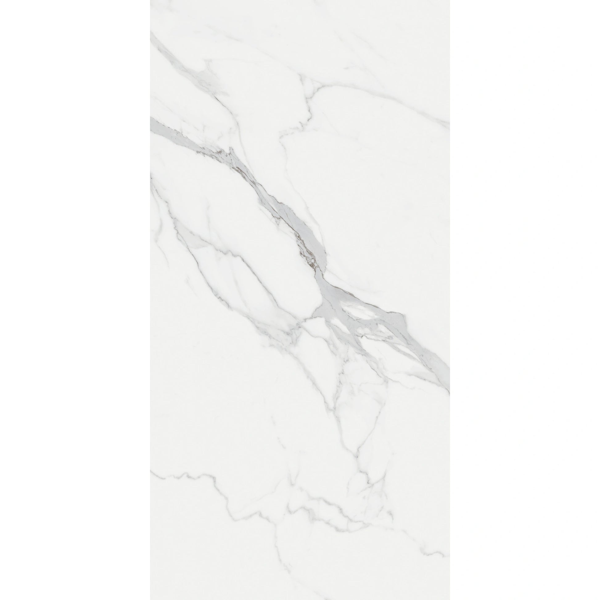 Marble-effect porcelain tile with elegant grey veining in rectangular format, White marble statuario
