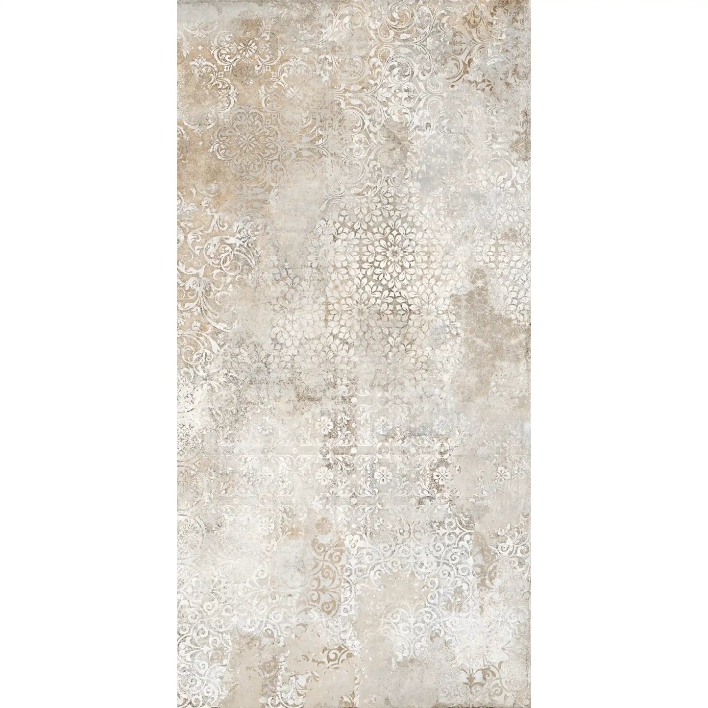 Porcelain stoneware decorative tile with textured beige and grey pattern 1.