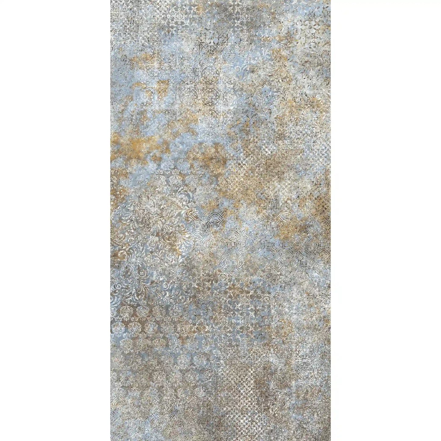Porcelain stoneware decorative tile with textured blue and brown pattern.