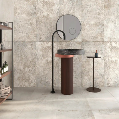 Porcelain stoneware decorative wall tile in a modern bathroom design.