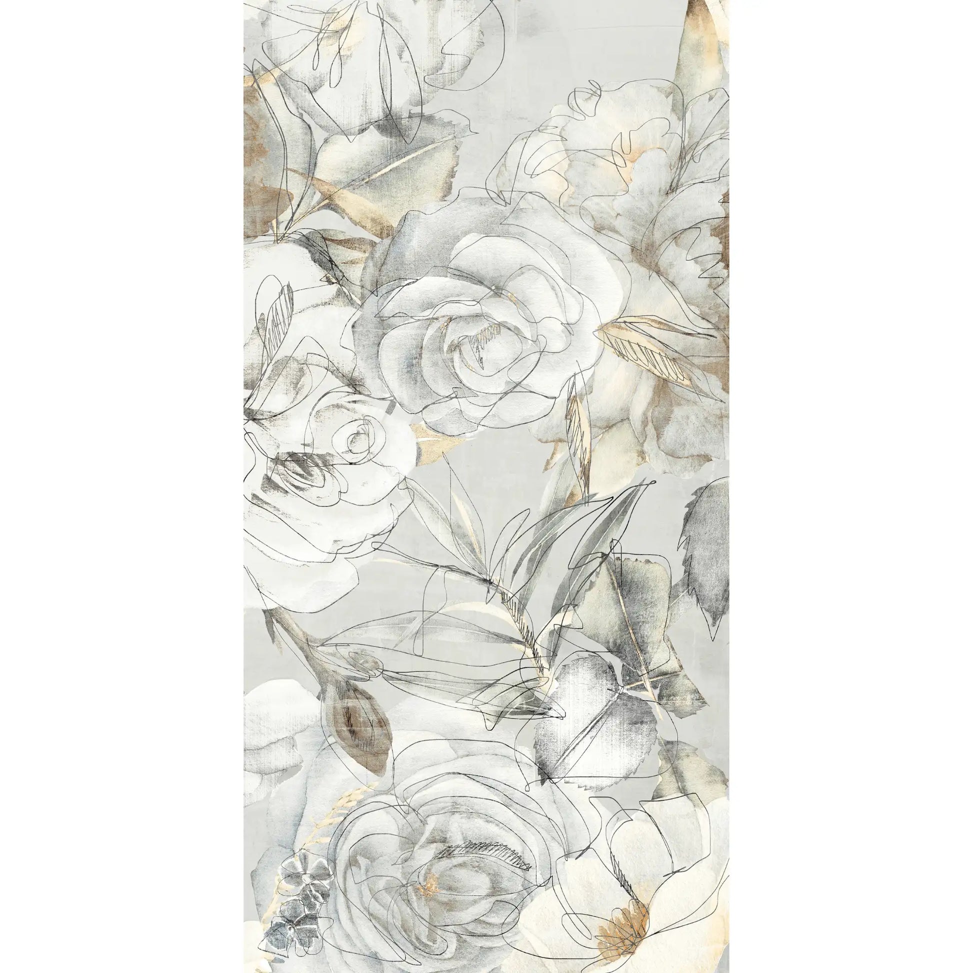 Close-up of a porcelain stoneware floral decorative tile with detailed sketch-style pattern 1.