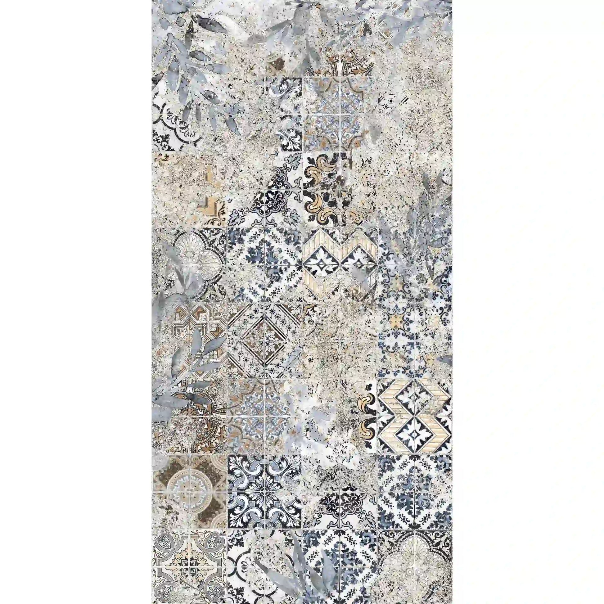 Porcelain stoneware patchwork decorative tile with multicolor geometric pattern 1.