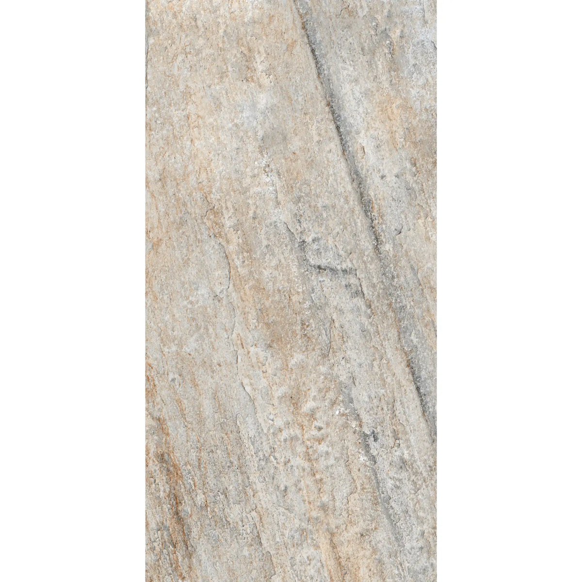 Grey-beige stone-effect porcelain tile with R11 anti-slip surface, natural veining and textured stone appearance, Pietra di Serra