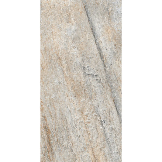 Grey-beige stone-effect porcelain tile with R11 anti-slip surface, natural veining and textured stone appearance, Pietra di Serra