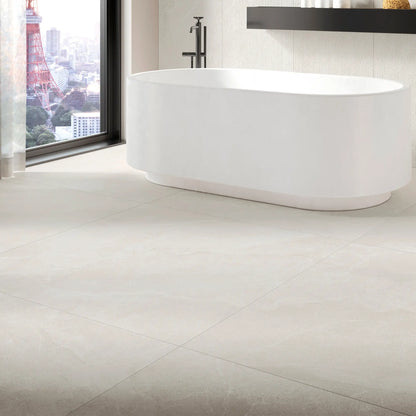 Stone effect porcelain floor tiles in ivory tone for modern bathroom – Cortina Stone Avorio