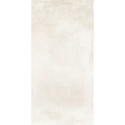 White concrete effect rectangular porcelain tile with smooth cement-look surface, Caementum Albus