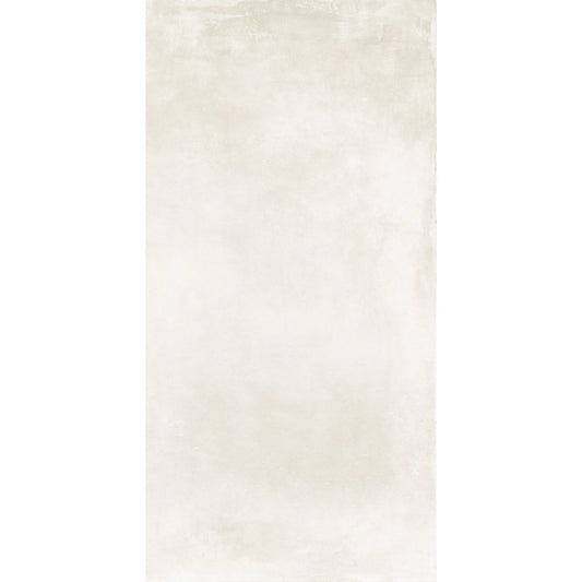 White concrete effect rectangular porcelain tile with smooth cement-look surface, Caementum Albus